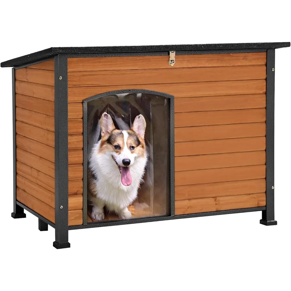 

Chew Proof Dog House with Metal Iron Frame Outdoor Dog Kennel for Small Medium Large Indoor Dog Cage (43.3" L,Brown Color)