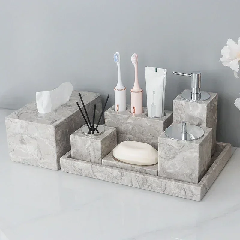 Natural marble Overlord Flower bathroom eight piece set of  Home hotel toothbrush cup soap box lotion bottle tray decoration