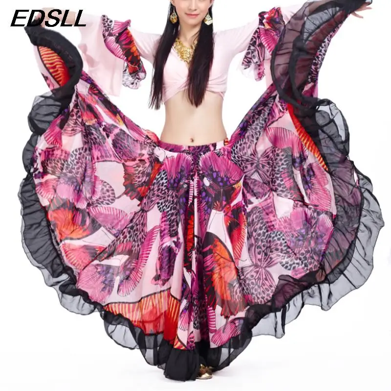 Women Sexy Top and Big Swing Skirt Training Suit Gypsy Spanish Flamenco Oriental Dance Costume Set Adult Belly Dance Suit