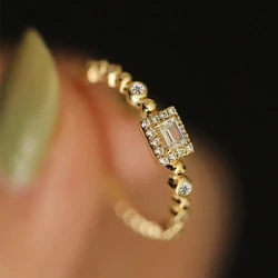 Huitan Dainty Shiny Rectangle Rings for Women Exquisite Gold Color Female Finger Accessories Trendy Engagement Wedding Jewelry