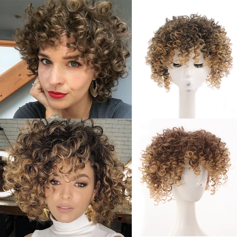 Synthetic medium short  afro curly hair topper three clips in hair extenstion 8inch can cover white hairless