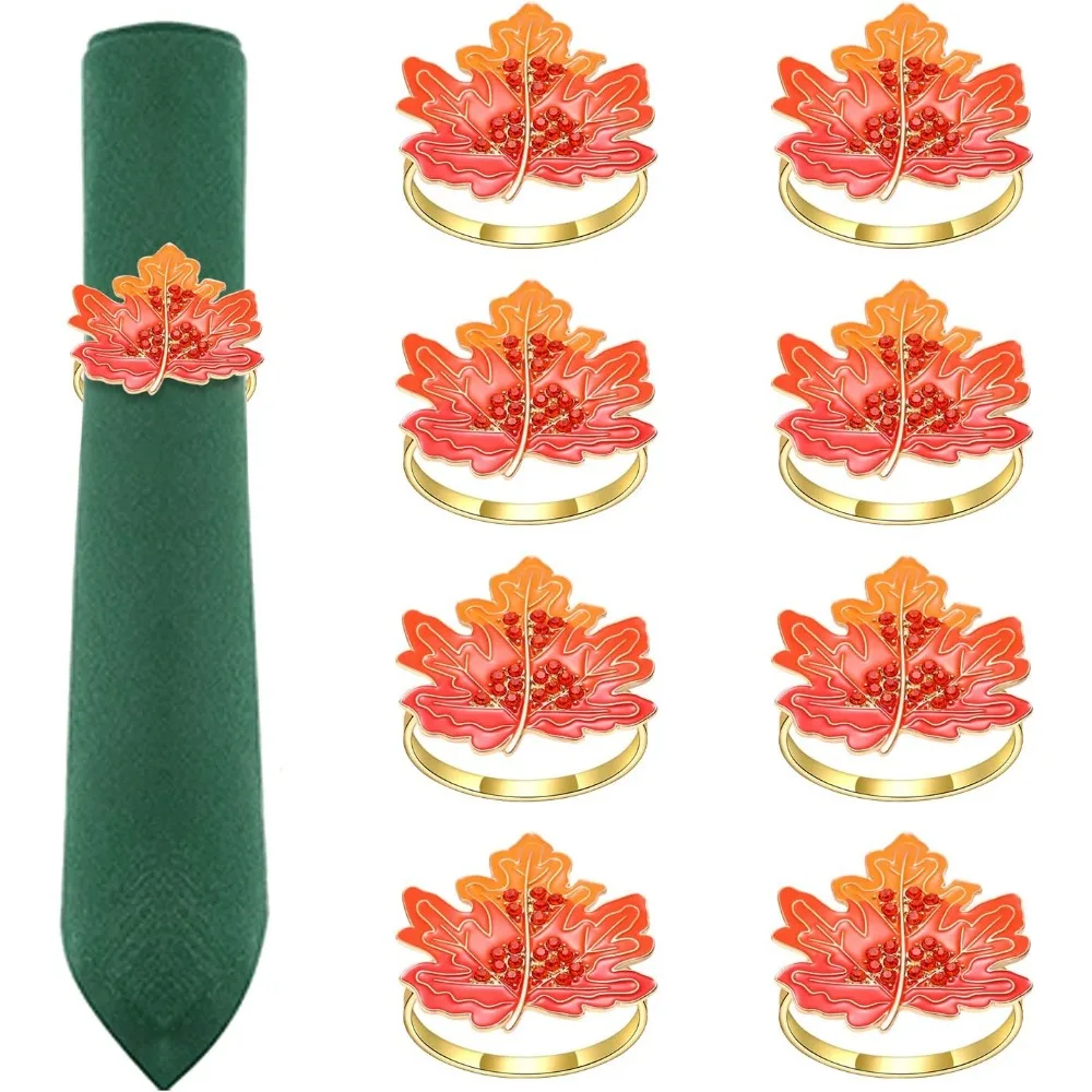 

Thanksgiving Napkin Rings Set of 8 Fall Maple Leaf Napkin Holder Rings Home Party Table Setting Decorations Accessories