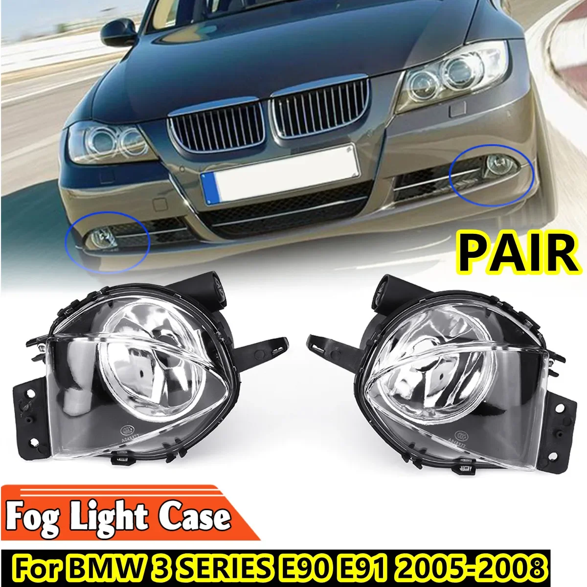 

Pair Front Fog Light Lamp Case Emark For BMW 3 SERIES E90 E91 Sedan Wagon 2005-2008 Fog Lamps Cover 63176948373 63176 948374