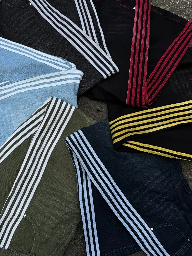 

Ретро повседневные свободные полосатые мужские и женские джинсы Y2K в европейском и американском стиле, модные модные брюки в стиле хип-хоп в стиле Харадзюку