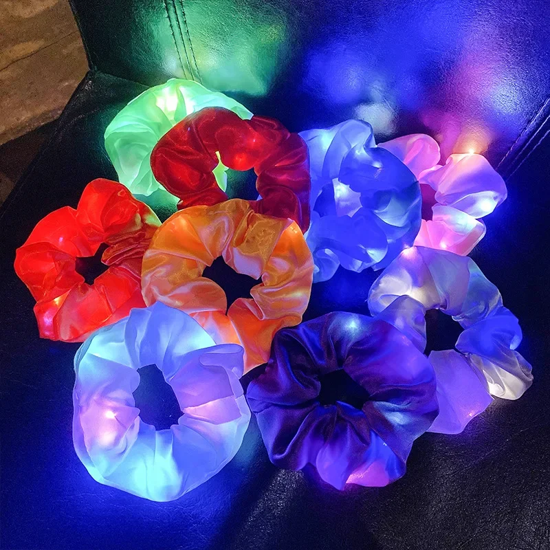 1pcs LED Luminous Hair Scrunchies Third Gear Light Up Hair Scrunchies Elastic Light Hair Bands for Halloween Christmas Party