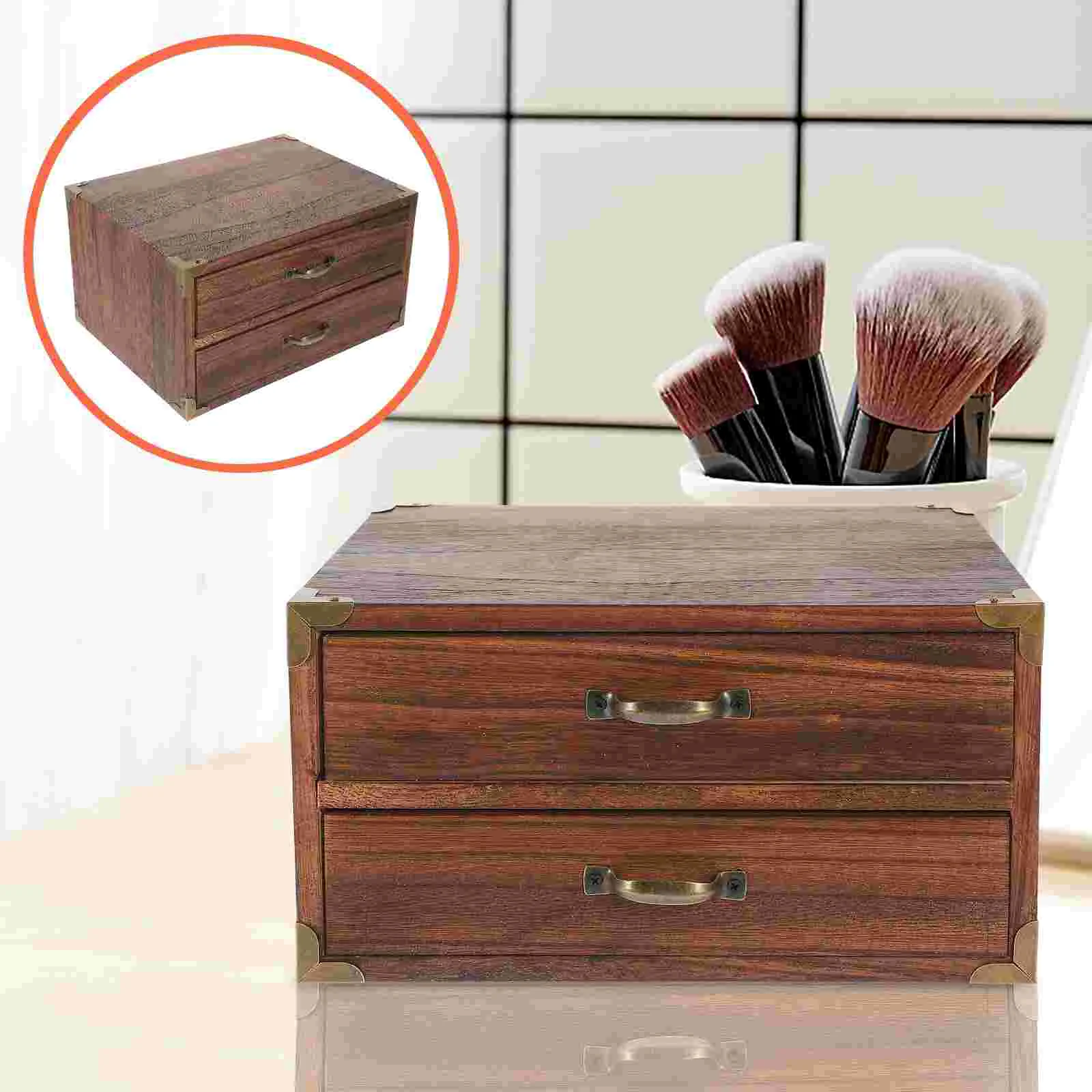 

Drawer Storage Cabinet Bins with Lids Stationery Container Desktop Box Wooden Organizer Household Office