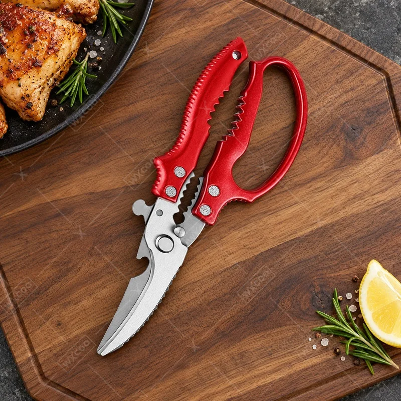 WXCOO All Purpose Kitchen Scissors for Meat Fishing Fish Scale Cutting Tools BBQ Turkey with Non Slip Handle