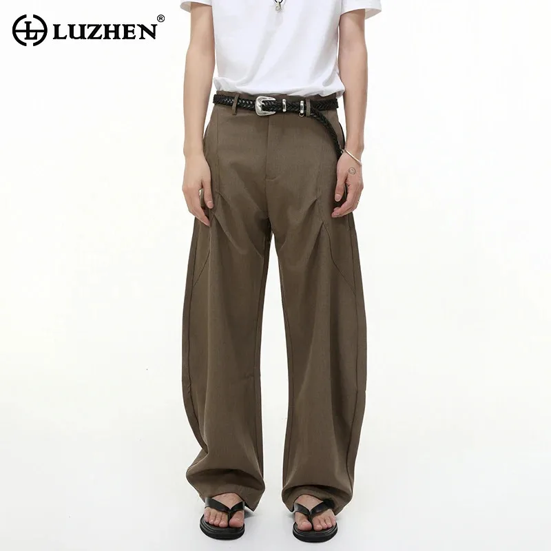 

LUZHEN 2025 новые однотонные красивые свободные брюки мужские модные простые прямые широкие повседневные брюки модная одежда JY4267