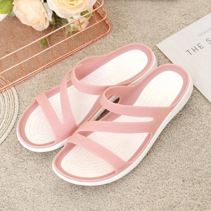 Women\'s Slippers Flat Bottom Round Head Solid Color Sandals Korean Style Casual Non-slip Lightweight Beach Shoes Sandales Plates