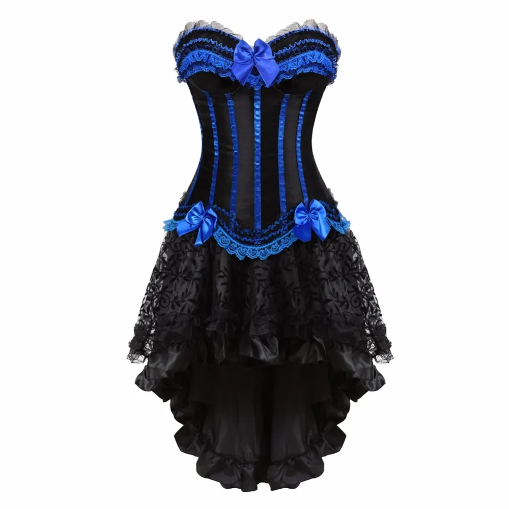 corsets dress with skirt irregular set burlesque costumes vintage striped lace up corset bustier tank women cosplay plus size