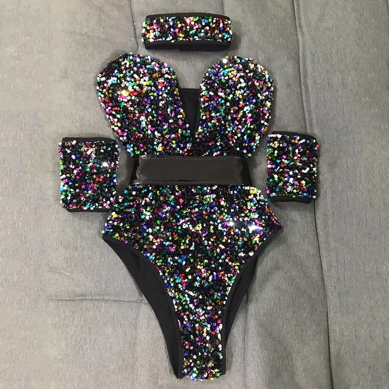 Pole Dancing Costume For Female Colorful Sequins Bodysuit Nightclub Singer Dancer Stage Show Dancewear Bar Rave Outfits VDB4179