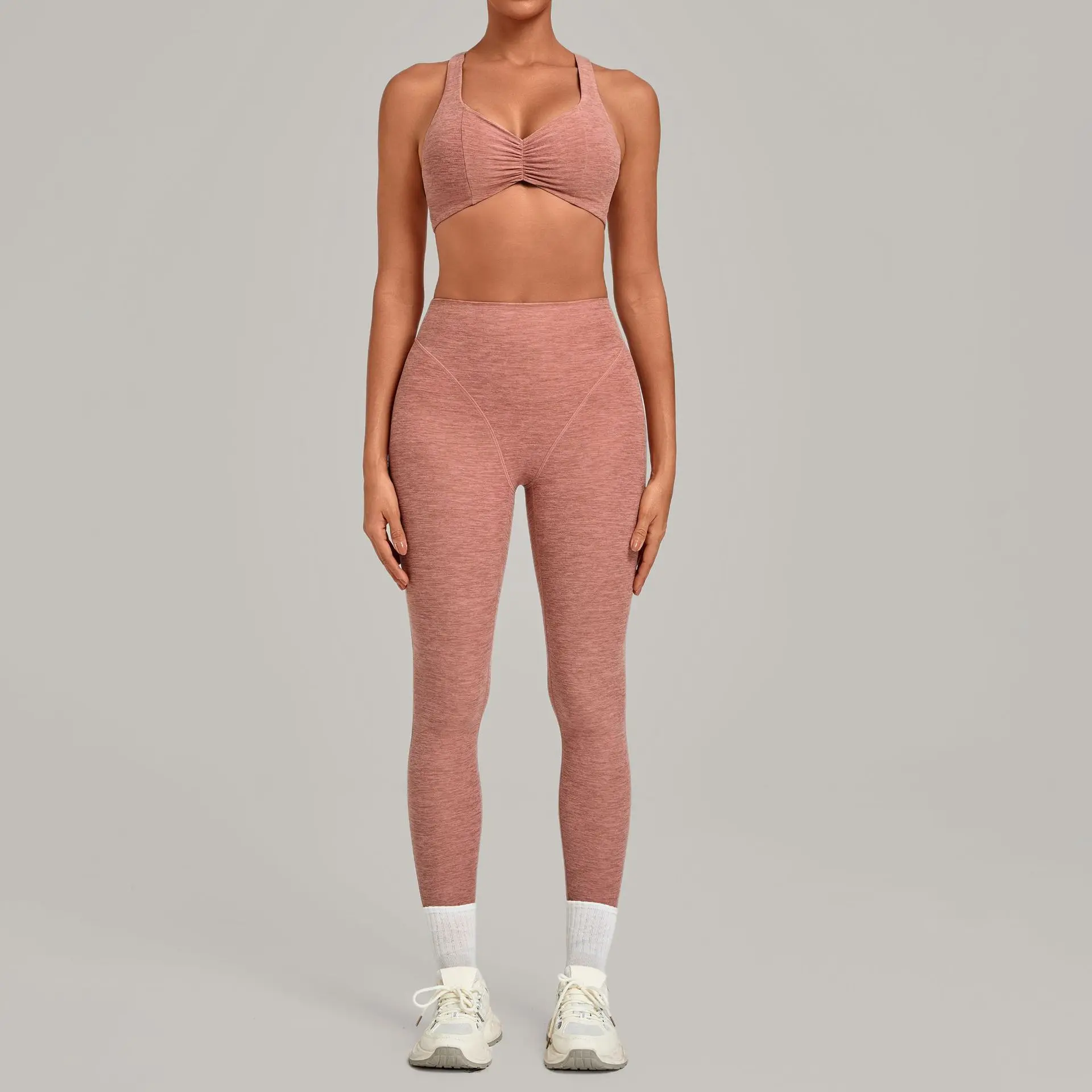 Gym Fitness Sportswear Set Women's Yoga Outfit Ruched Bra High-waisted Leggings Outdoor Sports Sets Fitness Clothing Women
