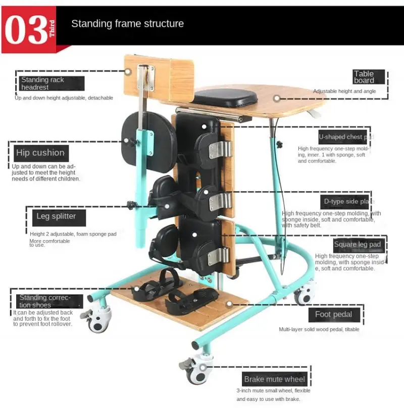 Cerebral Palsy Children Walking Aid Hemiplegic Patient Lower Limb Rehabilitation Correct Training Standing Frame with Wheels