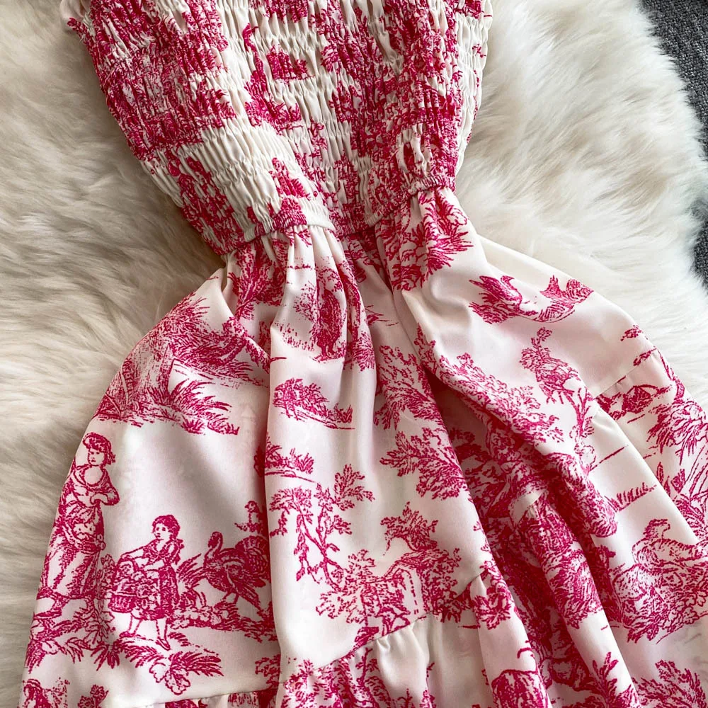 Women Dress 2026 New Summer Fashion Fairy Mesh Party Dress Korean Pop Floral Print Vacation Beach Dress Streetwear Sundress