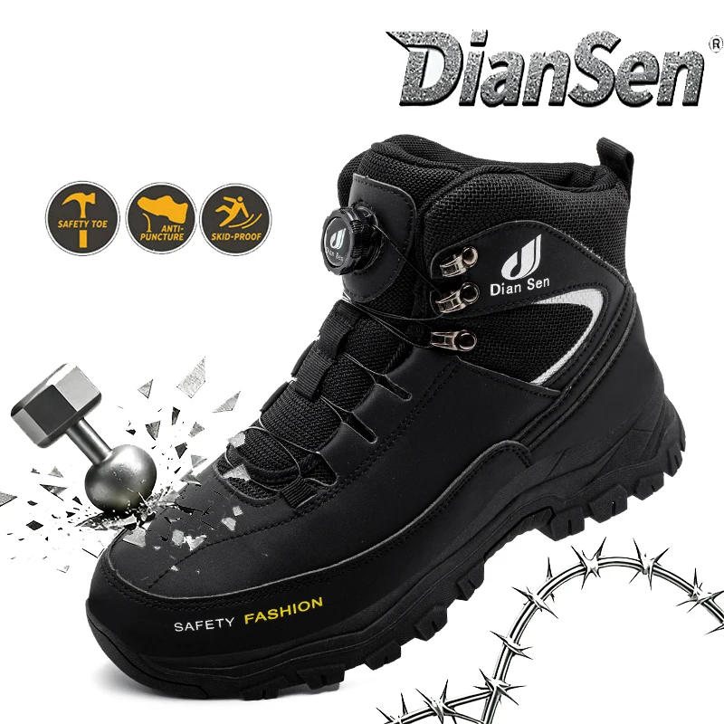 

Men's Work Shoes Steel Toe Indestructible Anti-smash Boots Waterproof Slip Resistant Safety Shoes Rotary Button Men Shoes 40-46
