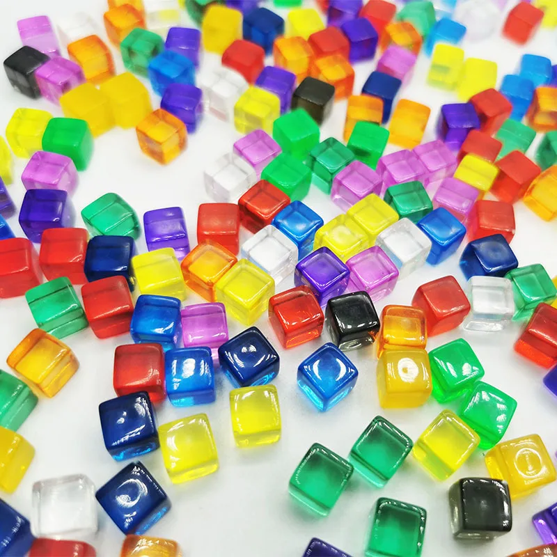 Juego de rompecabezas con dados cuadrados de cristal de colores, cubo tamiz de ángulo recto, acrílico transparente, 8mm, 100 unids/set