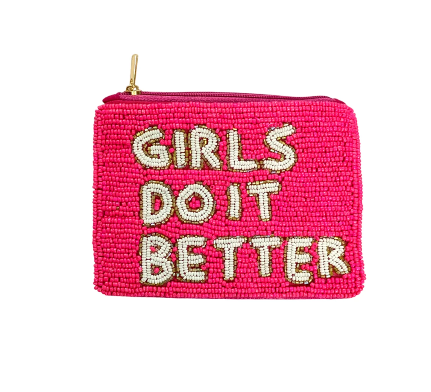 Handmade Beaded Coin Purse Girls Do It Better Letter Pattern Zipper Small Pouch Women Mini Wallet for Coins Lipstick Gift