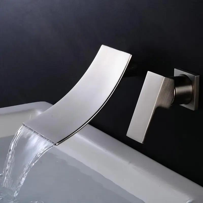 

Basin Faucet Brass black/Nickel/Chrome In-wall Square Bathroom Sink 3 Hole Double Handle Hot And Cold Waterfall Taps