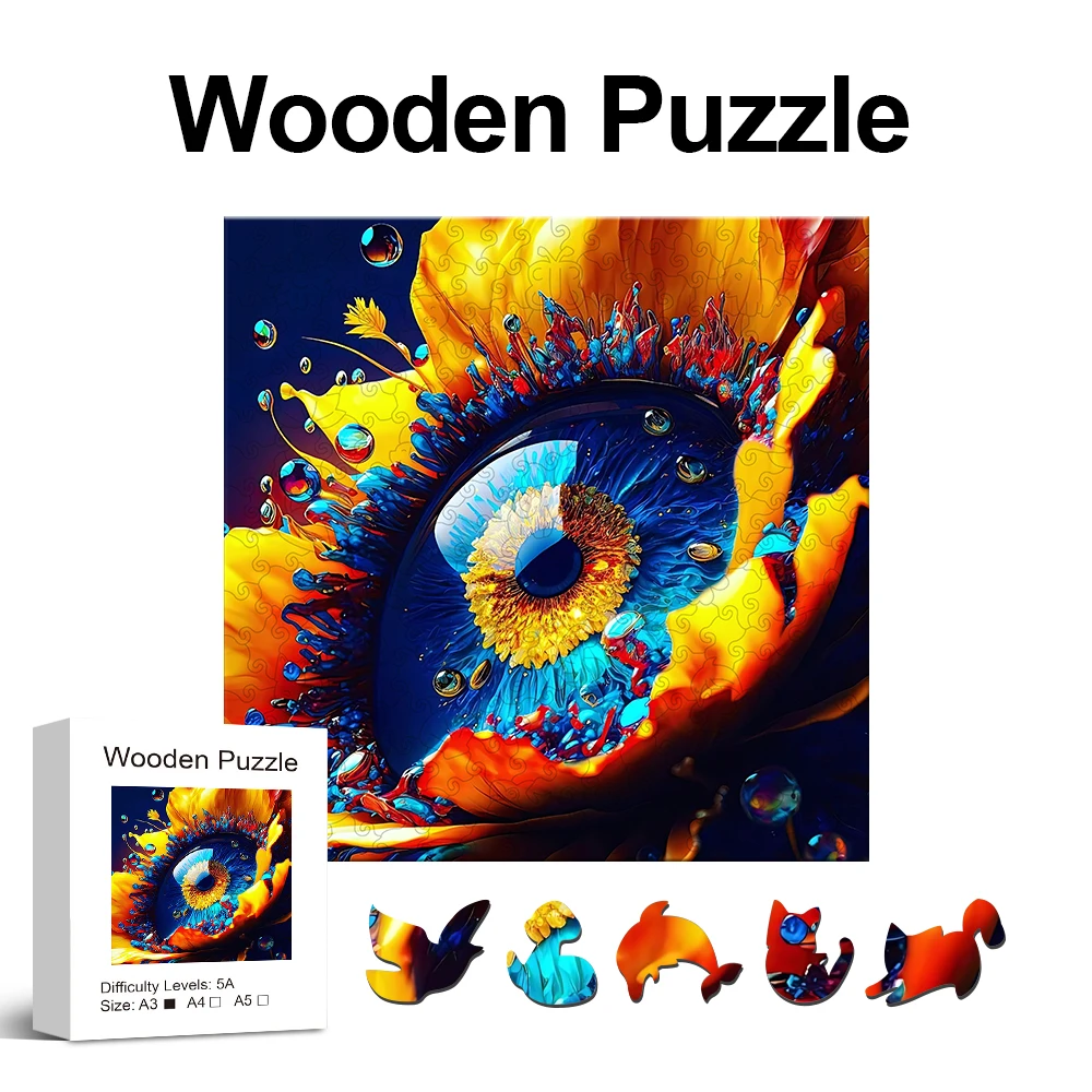 Eye of Flower Theme Wooden Puzzle, Uniquely Irregular Animal Shaped Wooden Toys, Creative Handmade Decorations, Holiday Gifts