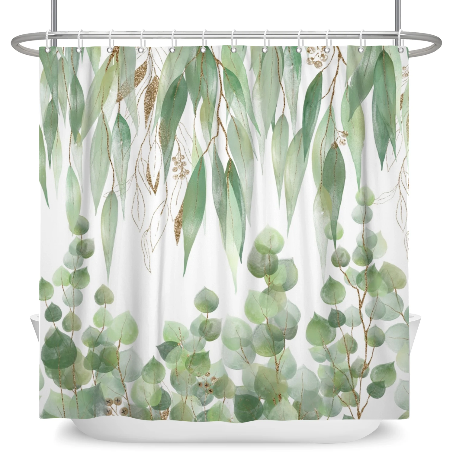 Tropical Greenery Leaf Shower Curtain Tulip Bathroom Curtain Romantic Refreshing Curtain Polyester Waterproof Bathroom Shower