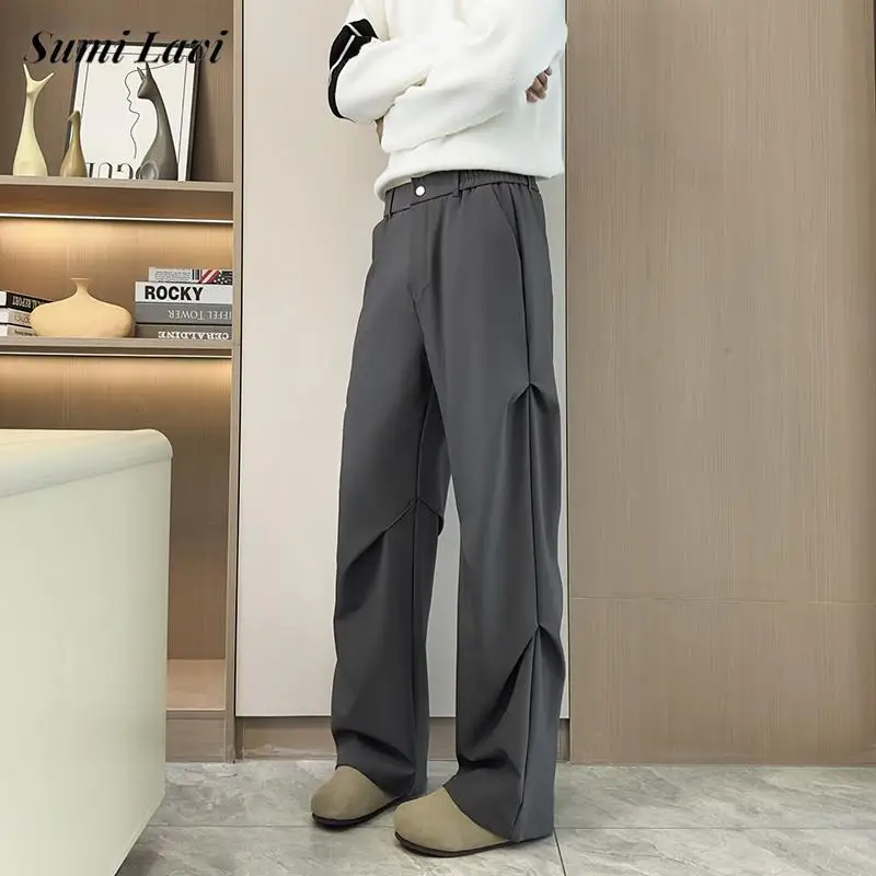 

Vintage Mens Solid Color Straight Pants Streetwear Fashion Loose Draped Trousers Men 2026 Spring Autumn Stylish Cargo Pants