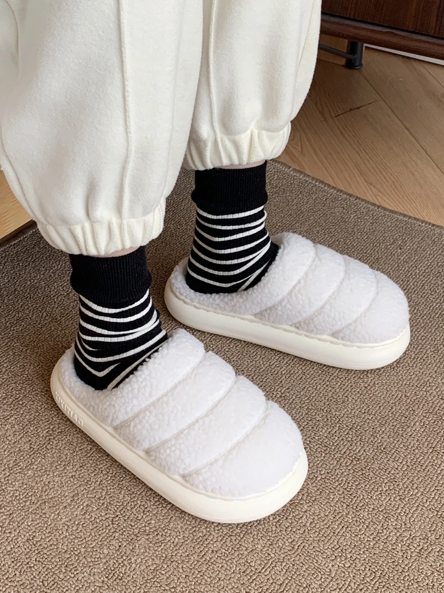 Man Women Home Slippers Lamb Wool Cotton Slippers For Couples Slip Resistant Household Thick Soles Warm Postpartum Shoes