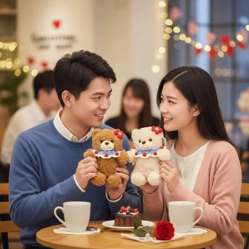 창의적인 20CM 장미 곰 인형, 장미를 입은 봉제 곰 인형, 수제 로맨틱 발렌타인데이 장식품 생일 선물