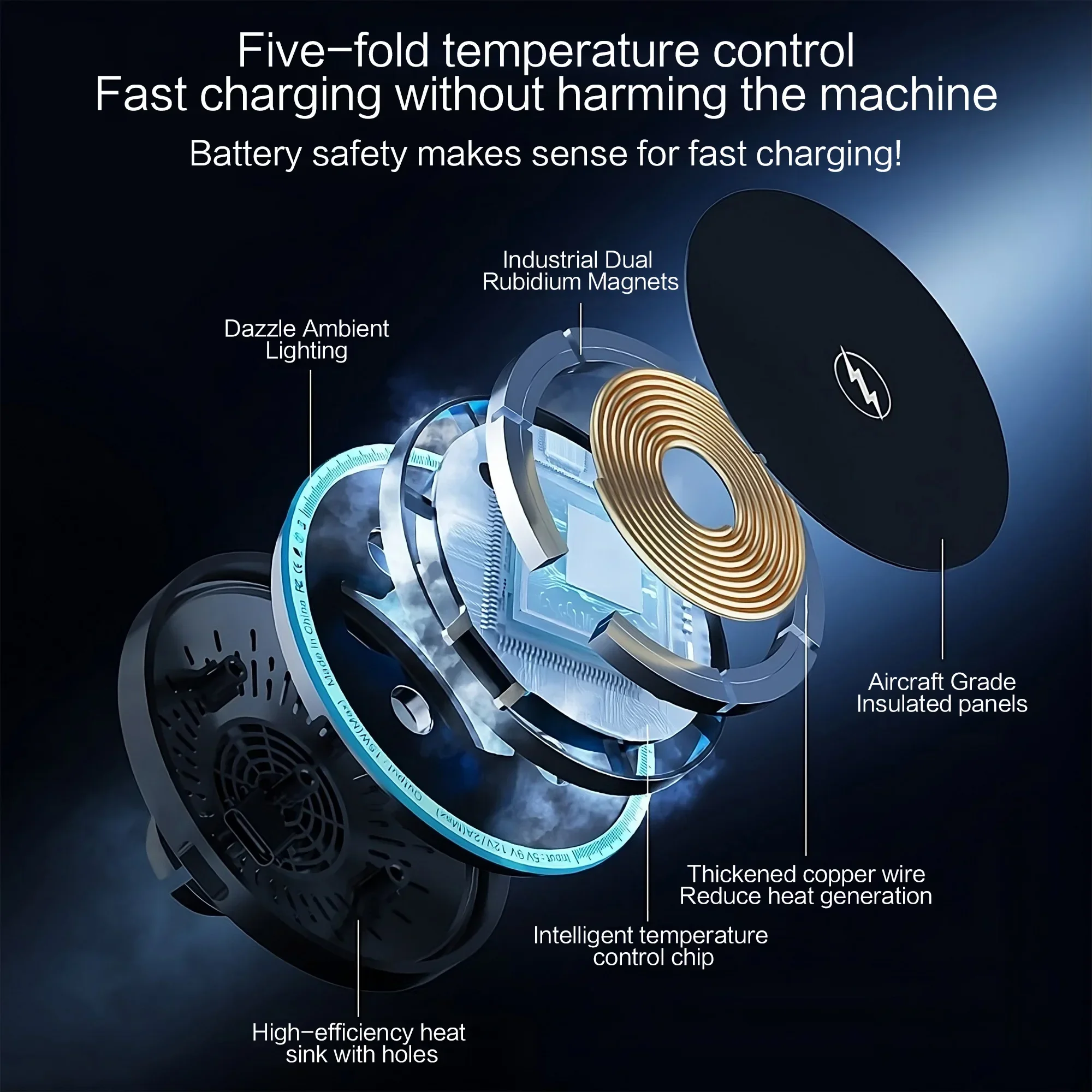 حامل هاتف السيارة المغناطيسي شاحن لاسلكي 15 واط شحن سريع الضوء المحيط تنفيس الهواء جبل للهواتف الذكية #6