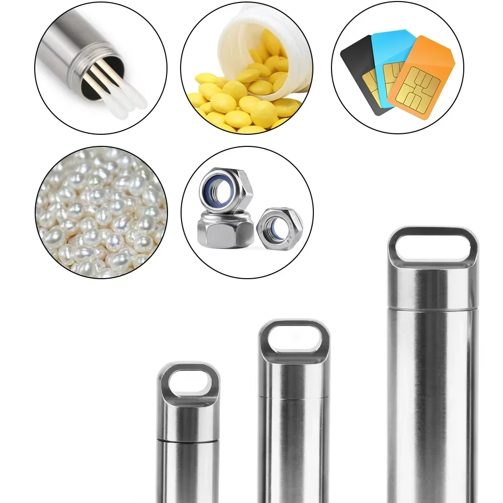 Waterproof Portable Stainless Steel S/M/L Pill Storage Box with Key Chain Sealing Ring Camping First Aid Hanging Accessory - Image 3