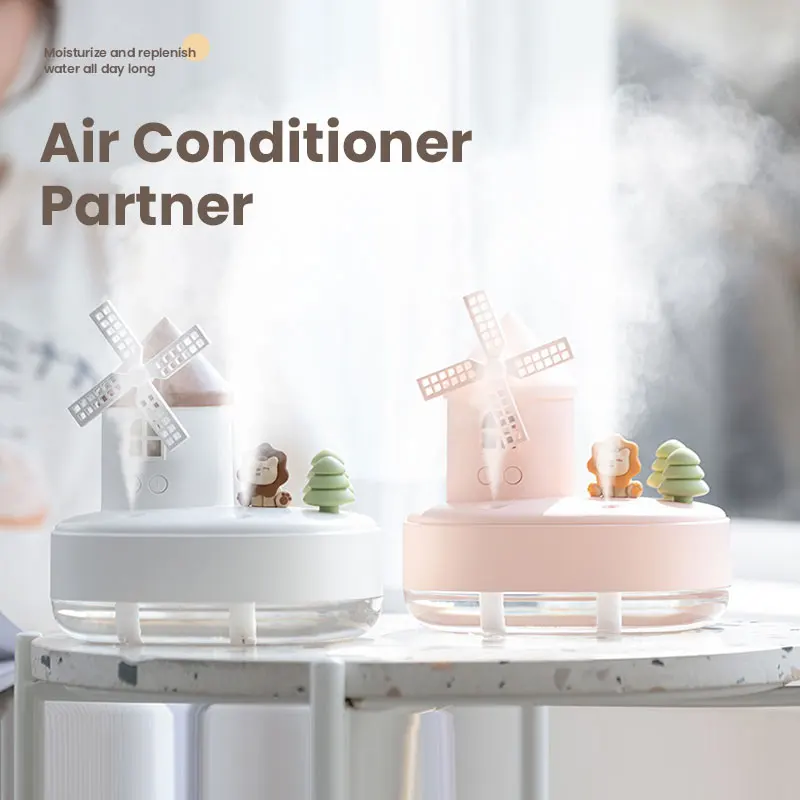 Dual Spray Mini 650ml Air Humidifier Purifier USB Cute Mouth Windmill Atomizer Spray Mute Desktop Air Humidifier Household