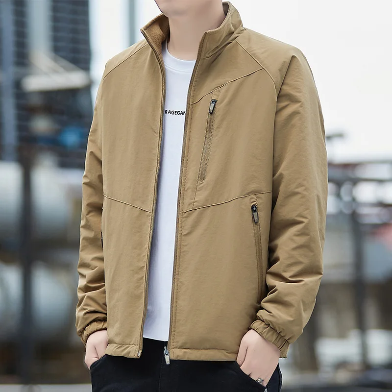 

2025 Man Plush Jacket Autumn Winter Fashion Solid Color Two-sided Male Outerwear Stand Collar Long Sleeve Zipper Men Coat