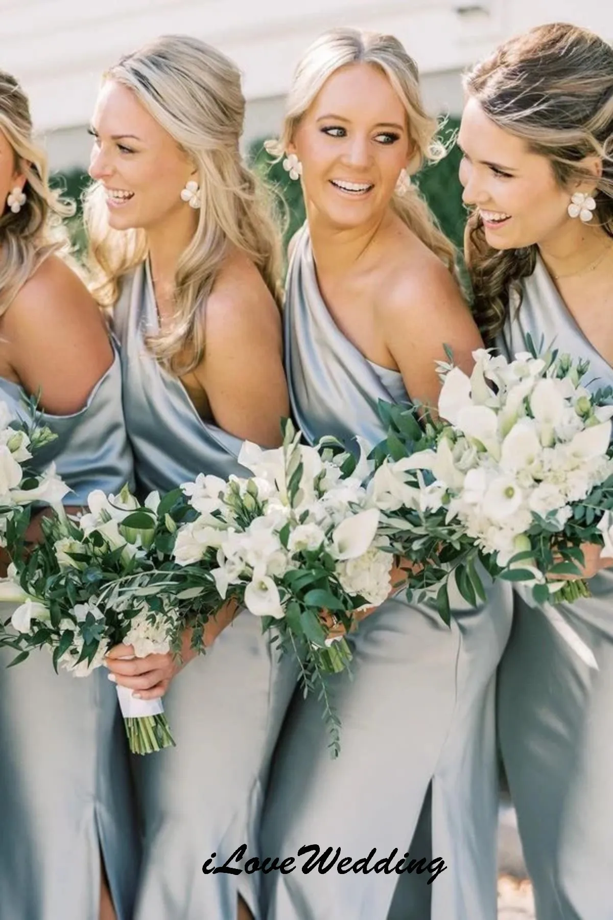 ブルーワンショルダーブライドメイドドレス 2025 エレガントなウェディングパーティードレス女性ゲストマーメイドサテン足首丈フォーマルカスタマイズ