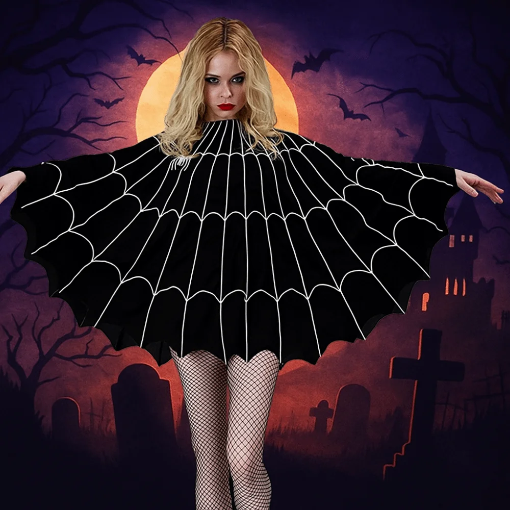 Clothing Prop Halloween Cosplay Cape Fun Interaction Spider Net Ghost Hooded Cloak Loose Pumpkin Witch Cosplay Cloak