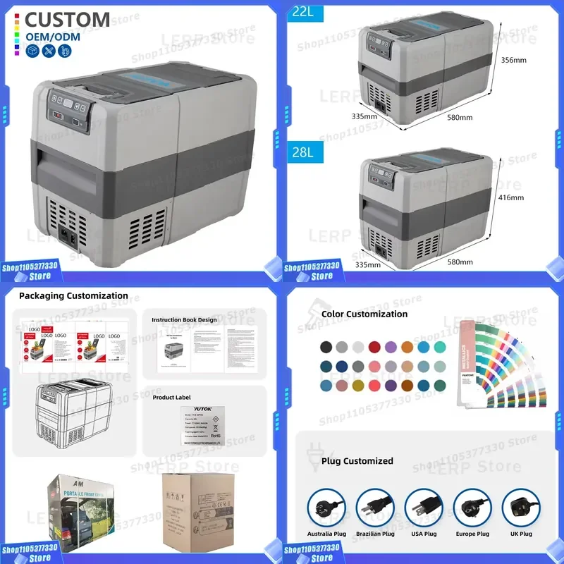 Outdoor Mini Compressor Car Refrigerator 12V 24V Portable Boat Fridge with LED for Vehicle