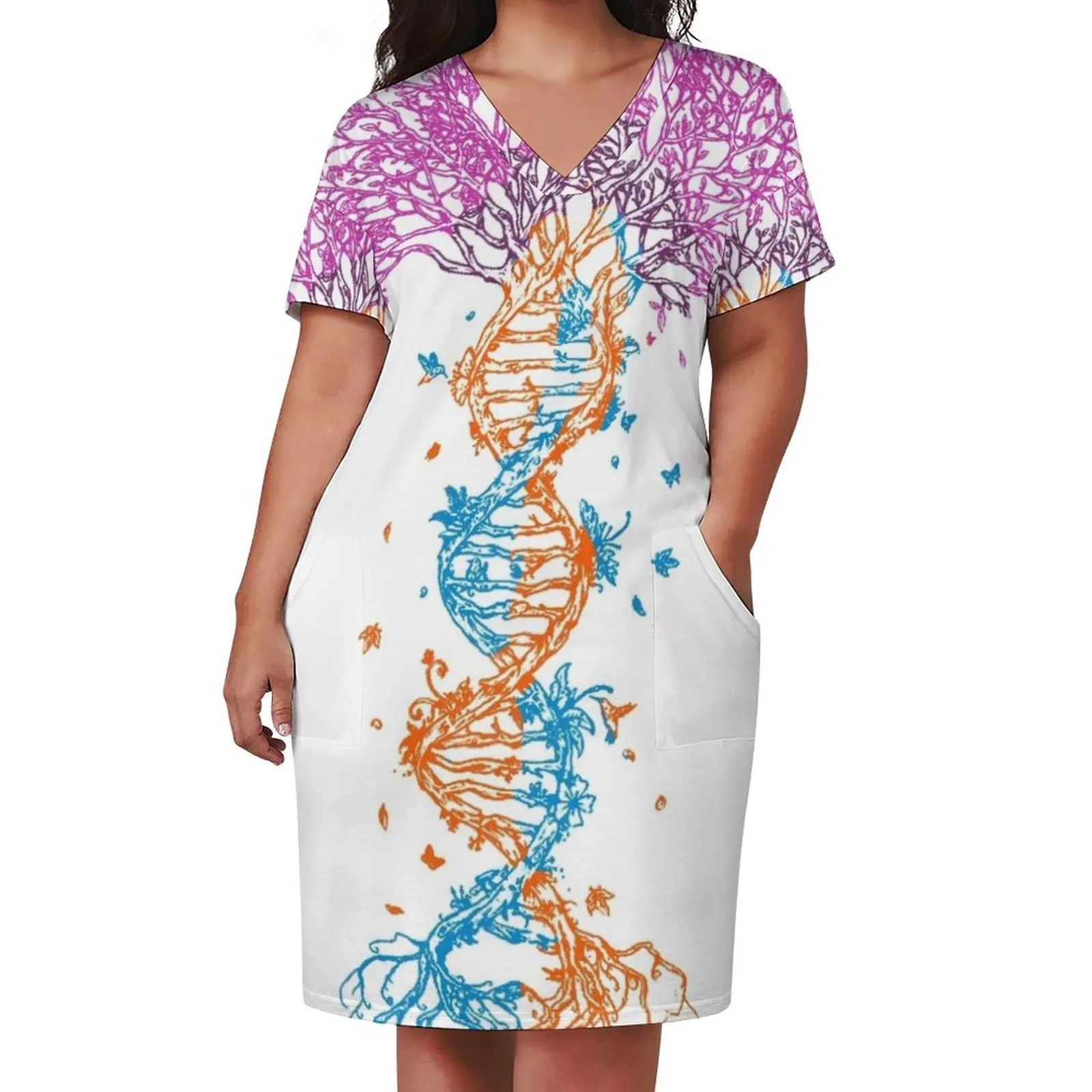 Double Helix DNA Tree Loose Pocket Dress women's dresses luxury women's elegant loose dresses