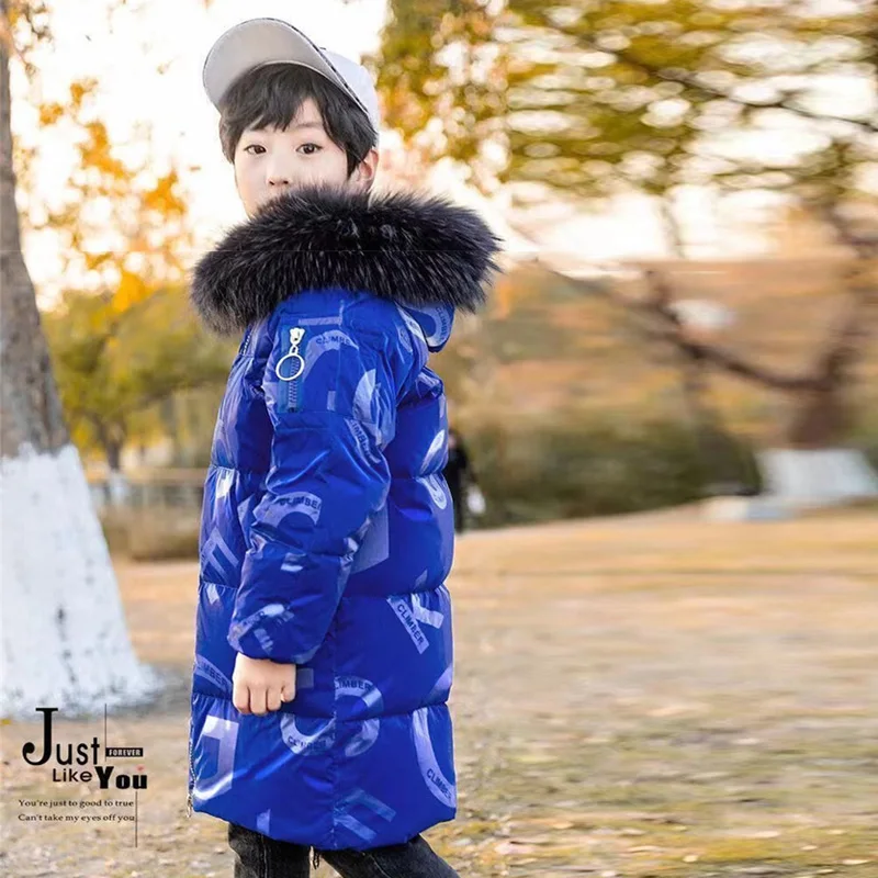 2024 Winter Boys Jackets Children Thickened Down Coats New Long Fur Collar Casual Outerwear Kids Windproof Padded Clothing