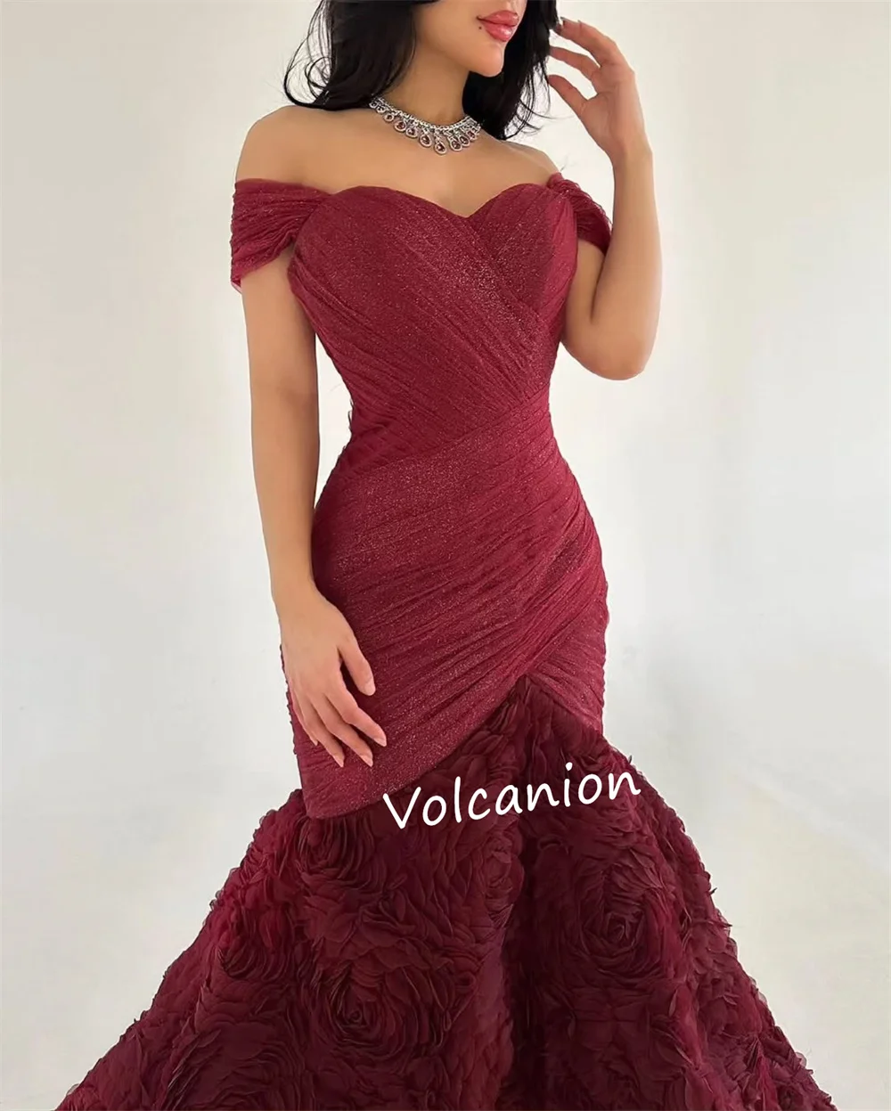 Customized Net Handmade Flower A-line Off-the-shoulder Long Dresses Bespoke Occasion Evening Elegant Modern Style