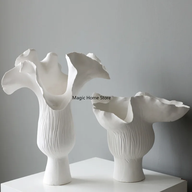 Ceramic Vase White Handicraft Irregular Flower Buds Flower Vase Floral Arrangement Accessories Home Living Room Decoration