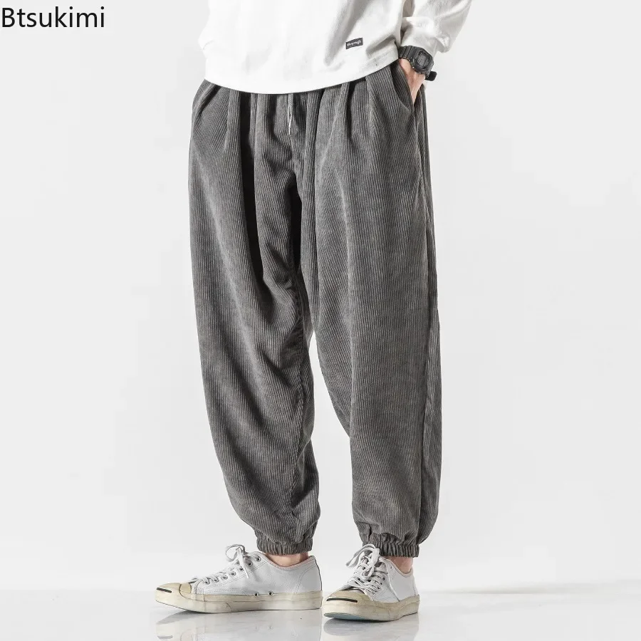 

2025 Men's Loose Casual Cargo Pants Oversized Drawstring Pockets Sports Trousers Men Thick Wide Leg Corduroy Pants Joggers Pants