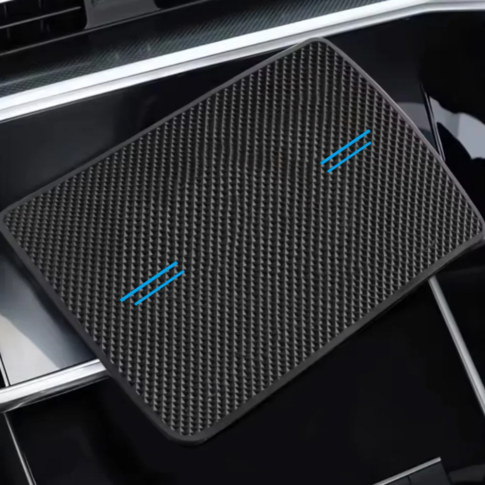 Car Anti-Slip Mat with Four Blue Lines, Phone and Key Storage Rack, Dashboard Adhesive Magic Mat, Center Console Storage Mat, Car Interior Accessories