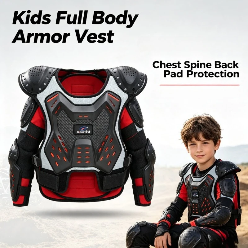 Kids  Protective Armor Waistcoat, Adjustable Chest Spine Back Elbow Shoulder Pad, Impact Resistant Child Safety Protective Vest