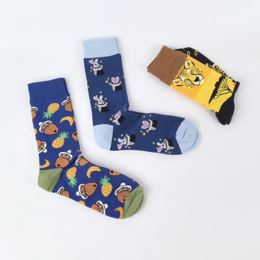 1 Pair Of Leopard, Monkey, Rabbit Pattern, Trendy Fashion Men's Mid-Calf Socks, Suitable for All Seasons