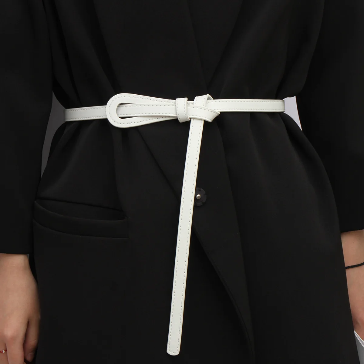 1pc New Women's Belt Leather Skinny Belt for Dress Adjustable Thin Waist Dress Belt Knot Buckle Faux Leather