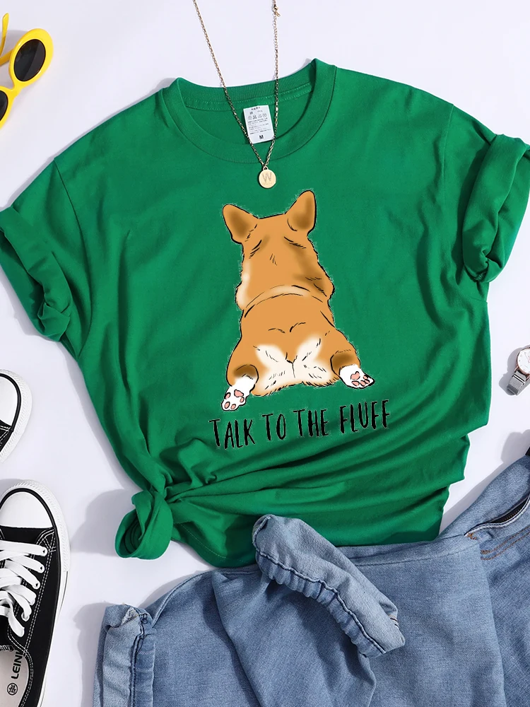 Talk To The Fluff Kawaii Corgi Print Female T Shirt Summer Comfortable Tshirt Street Hip Hop Tops Tee Breathable Cool Crop Top