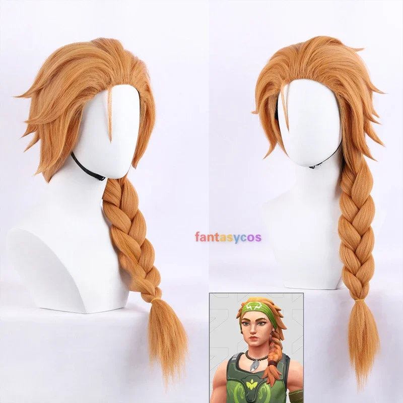 Parrucca Cosplay di potenziamento Skye donna capelli castani intrecciati 70cm capelli sintetici resistenti al calore Costume di Halloween parrucche per giochi di ruolo + cappuccio per parrucca