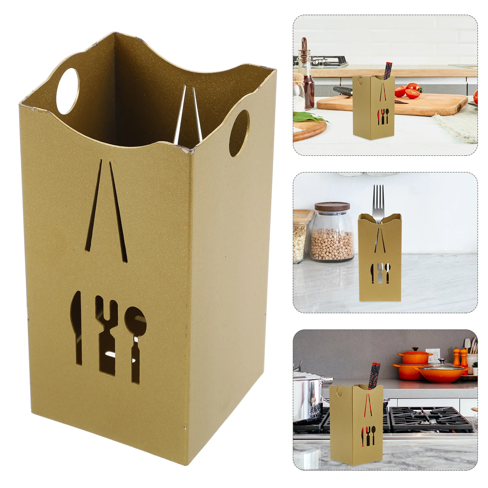 

Stainless Steel Kitchen Utensil Holder Cutlery Organizer Drainage Spoon Fork Organizer Silverware Storage Utensil Accessory