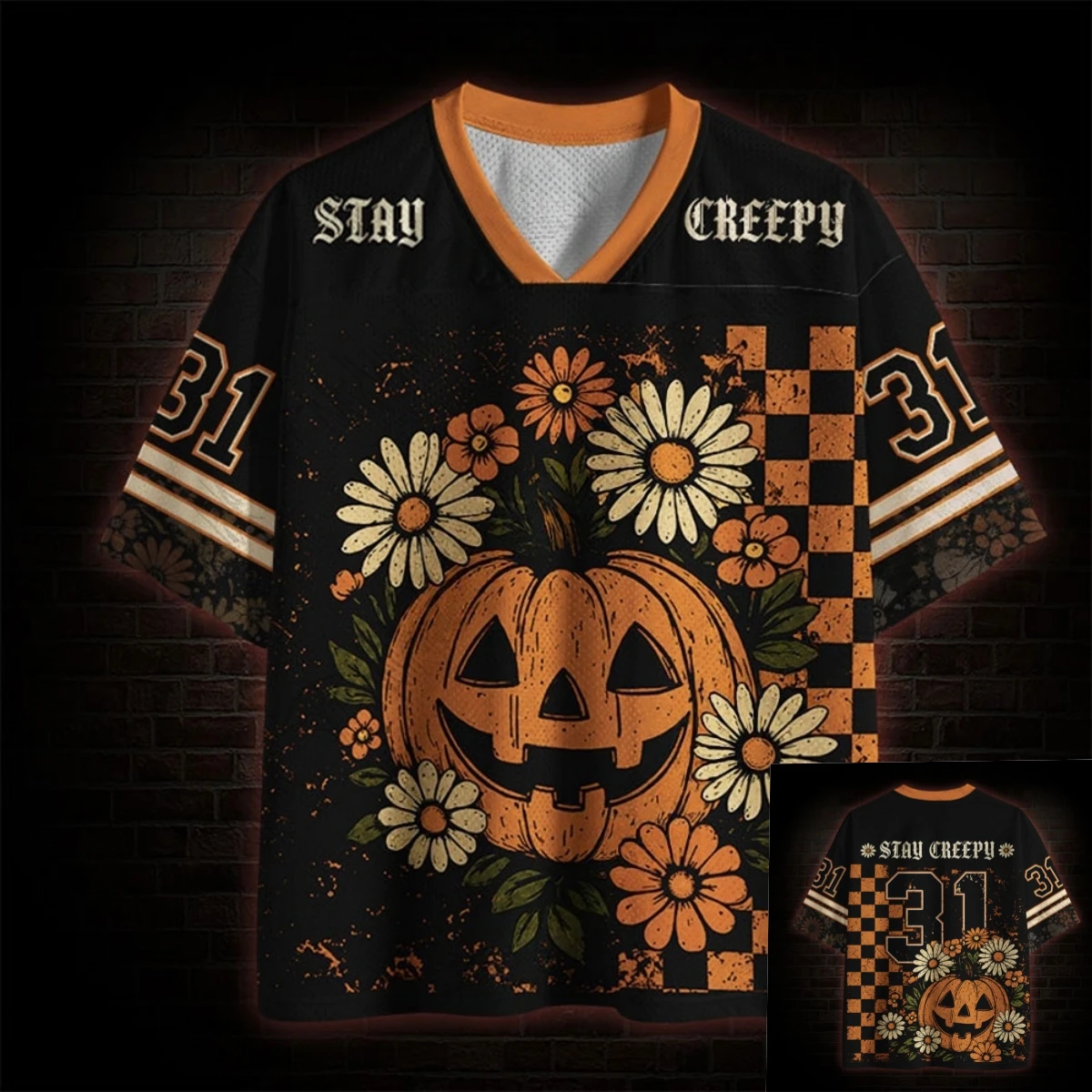 3D Print Scary Night Pumpkin Head V-Neck Quick-Dry Breathable Men's Women's Loose T-Shirt Casual Fashion Trend Party Family Top