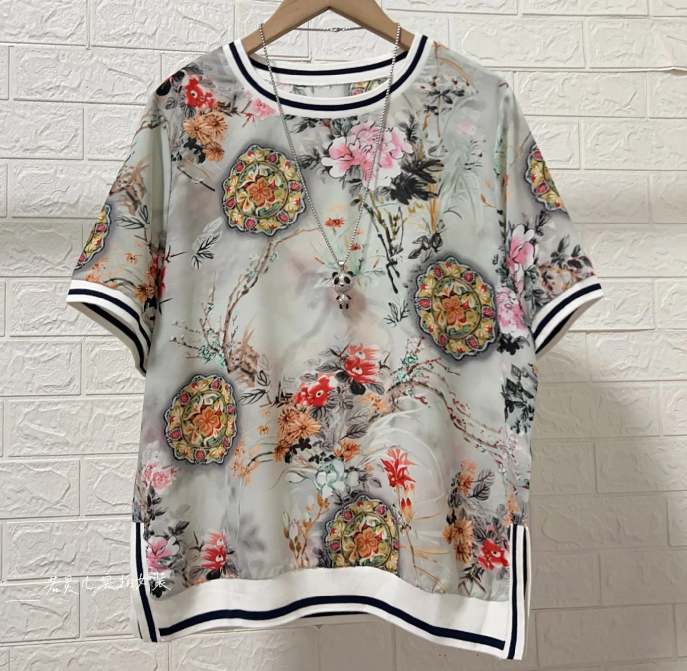 

Korean Loose Casual Printed tops Plus Size Womens Short Sleeve blouse