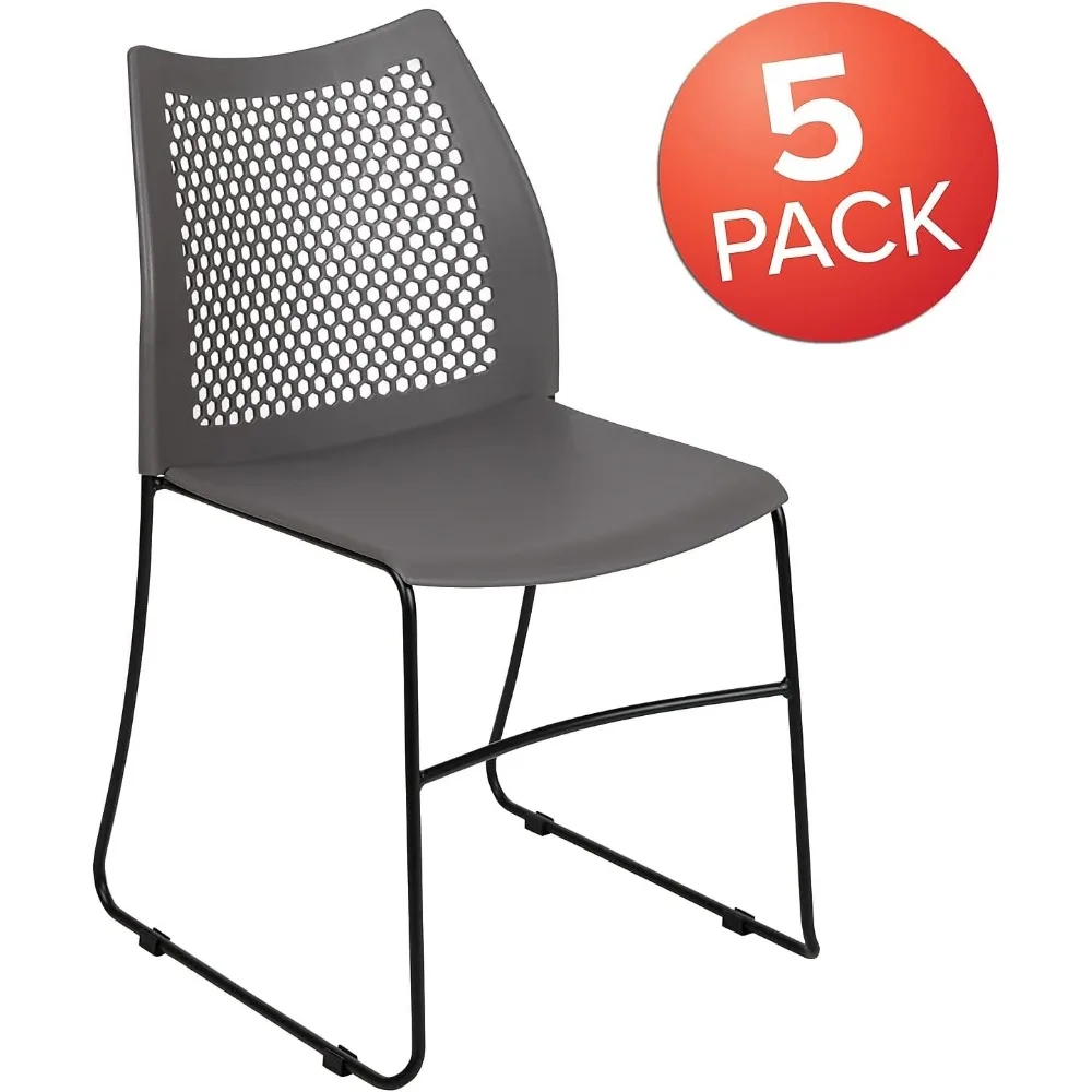 Contoured Lobby Chairs with Air-Vent Honeycomb Backs, Ergonomic Stacking Chairs for Offices, Set of 5