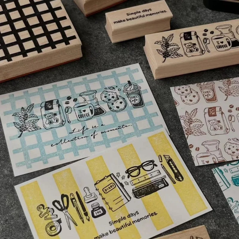 Künstlerische Scrapbooking-Holzstempel mit niedlichen Alltagsobjekten für Junk Journals, Kaffee-, Getränke- und Lebensmittelthemen-Siegelstempel. – Detail 6